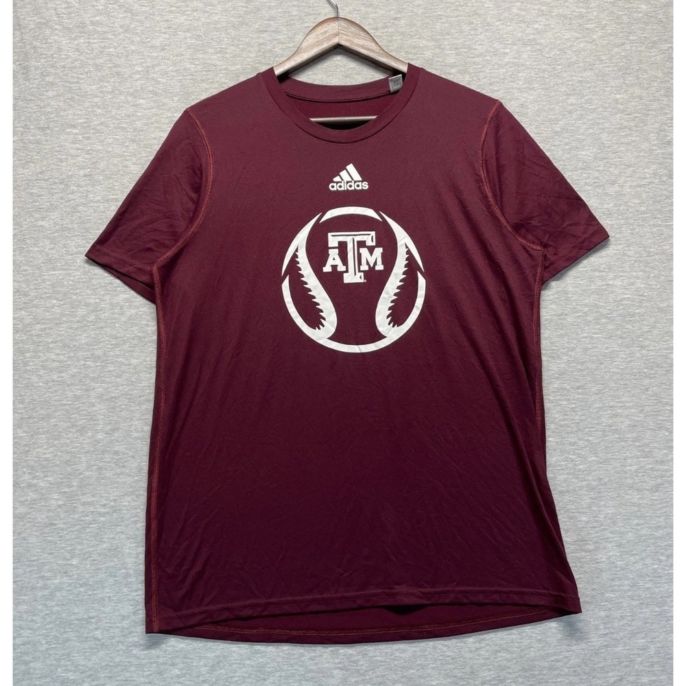Texas A&M Aggies T Shirt Mens Small Maroon Adidas Baseball NCAA Graphic Print